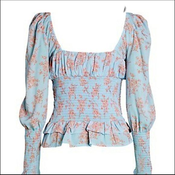 Cistar Blue Floral Smocked Blouse (Large) - Picture 2 of 5